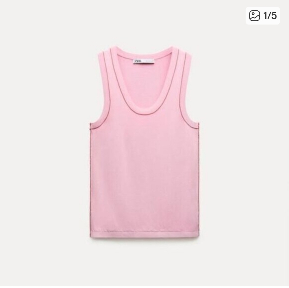 Zara Pink Sleeveless Top with Red Edging